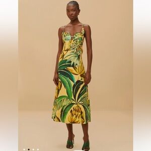 FARM Rio Bananart Yellow Flowered Bust Midi Dress